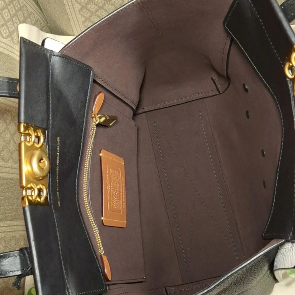 Coach Two-Tone Black and Cream Floral Appliqué Tote